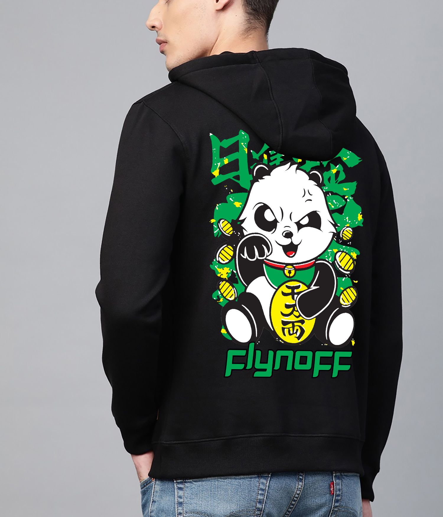 SCOTT FINCHER Black and Green Panda Graphic Hoodie : AA(RSHOD)BLACK_26