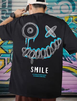 Scott Fincher Men's Streetwear T-Shirt with Smiley Face Graphic Design : AA(ARN)BLACK_03 Scott Fincher Men's Streetwear T-Shirt with Smiley Face Graphic Design : AA(ARN)BLACK_03