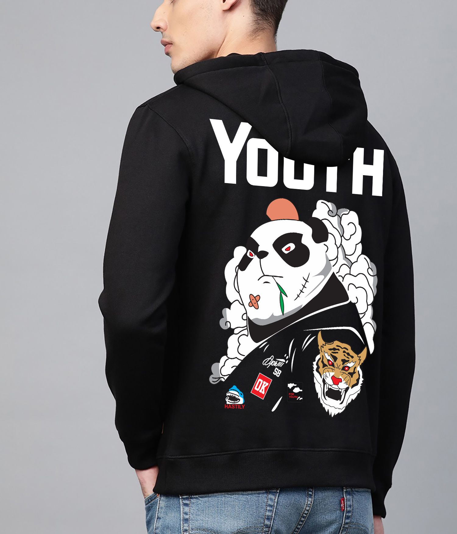 SCOTT FINCHER Black Youth Graphic Print Hoodie : AA(RSHOD)BLACK_28