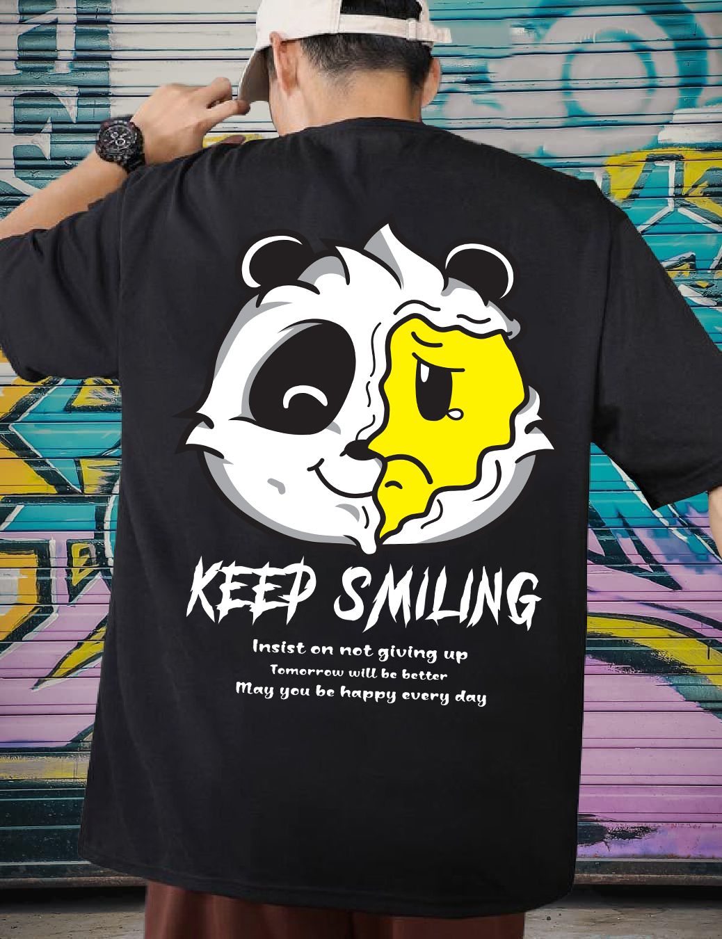 Scott Fincher Men's Streetwear T-Shirt with Smiley Face Graphic Design : AA(ARN)BLACK_12