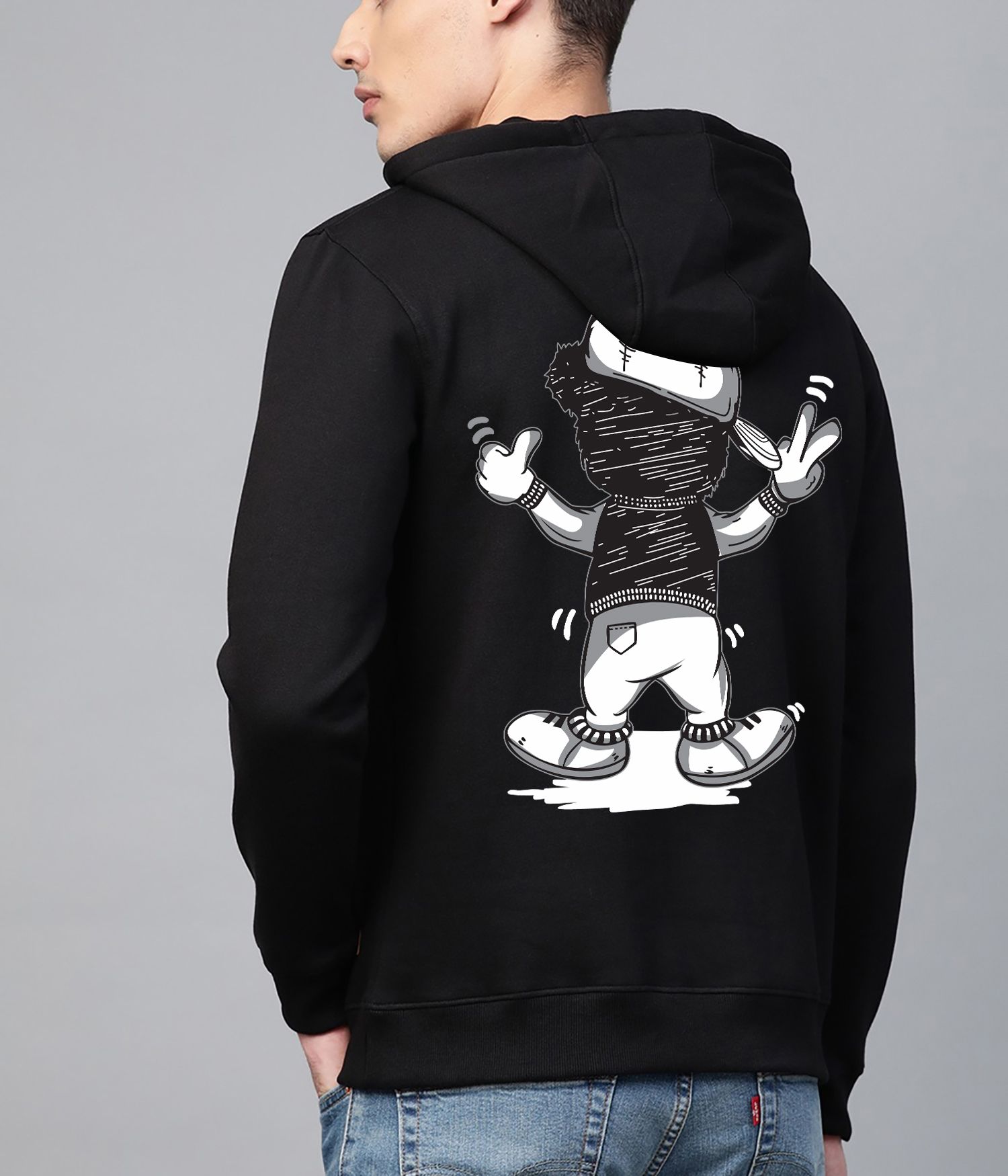 SCOTT FINCHER Men's Black Graphic Hoodie - Streetwear Hip Hop Casual Pullover Sweatshirt with Cartoon Character : AA(RSHOD)BLACK_34