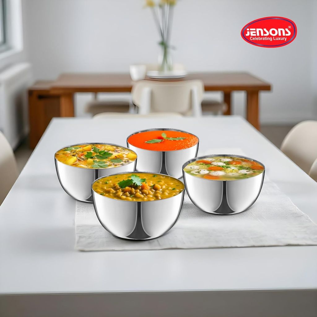 JENSONS Premium Stainless Steel 9 cm Curry Bowl 200ml | Dal Bowl | Wati Set of 4