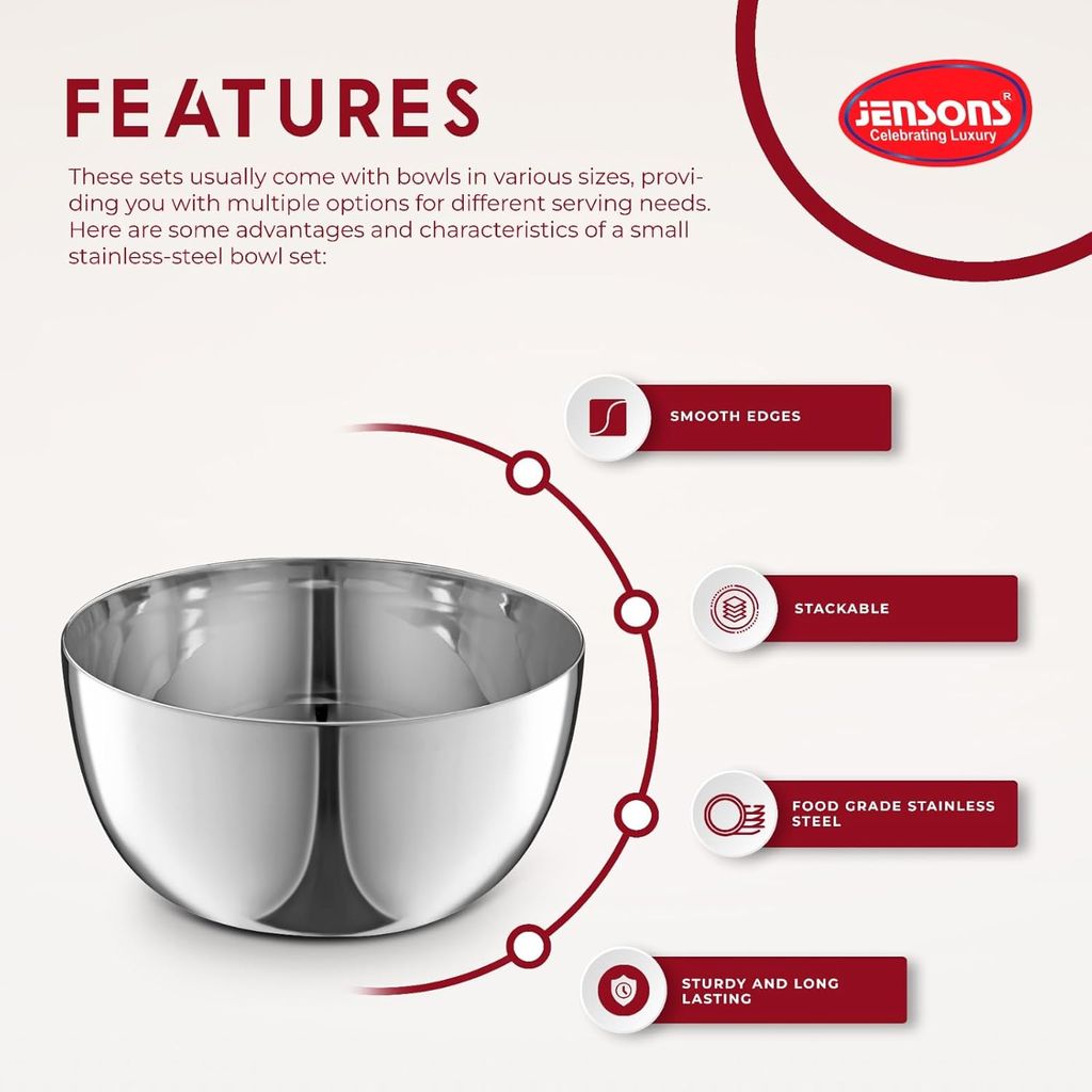 JENSONS Premium Stainless Steel 9 cm Curry Bowl 200ml | Dal Bowl | Wati Set of 6
