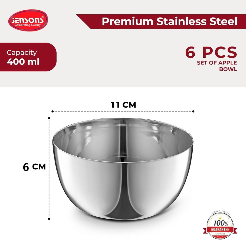 JENSONS Premium Stainless Steel 11 cm Curry Bowl 400ml | Dal Bowl | Wati Set of 4