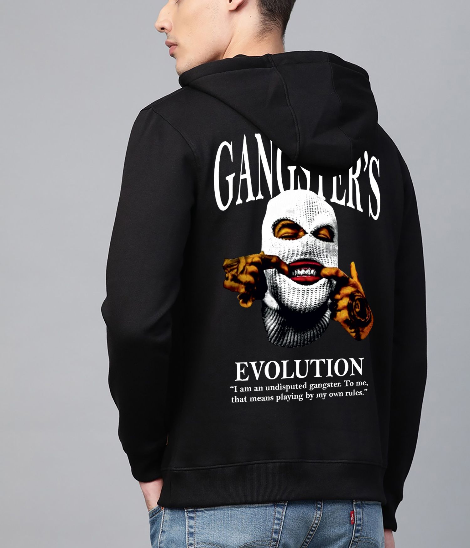 SCOTT FINCHER Men's Black Graphic Hoodie "Gangster's Evolution" : AA(RSHOD)BLACK_53