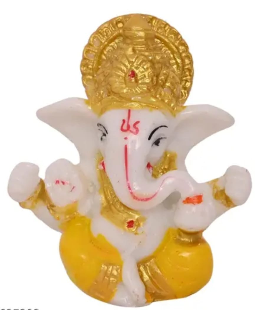 White and Gold Resin Elephant God Statue for Home Decor and Car Dashboard