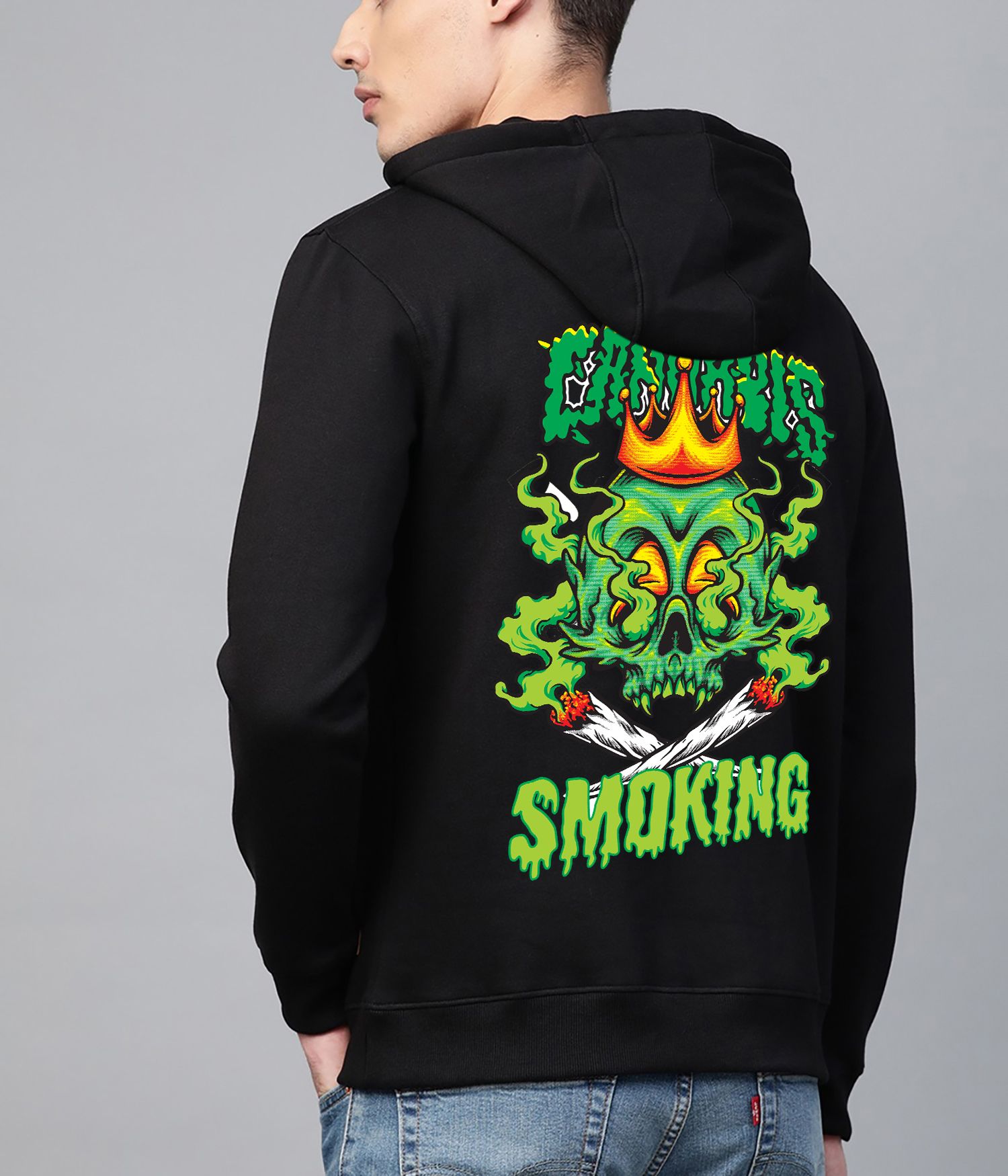 SCOTT FINCHER Black and Green Graphic Black Hoodie : AA(RSHOD)BLACK_127
