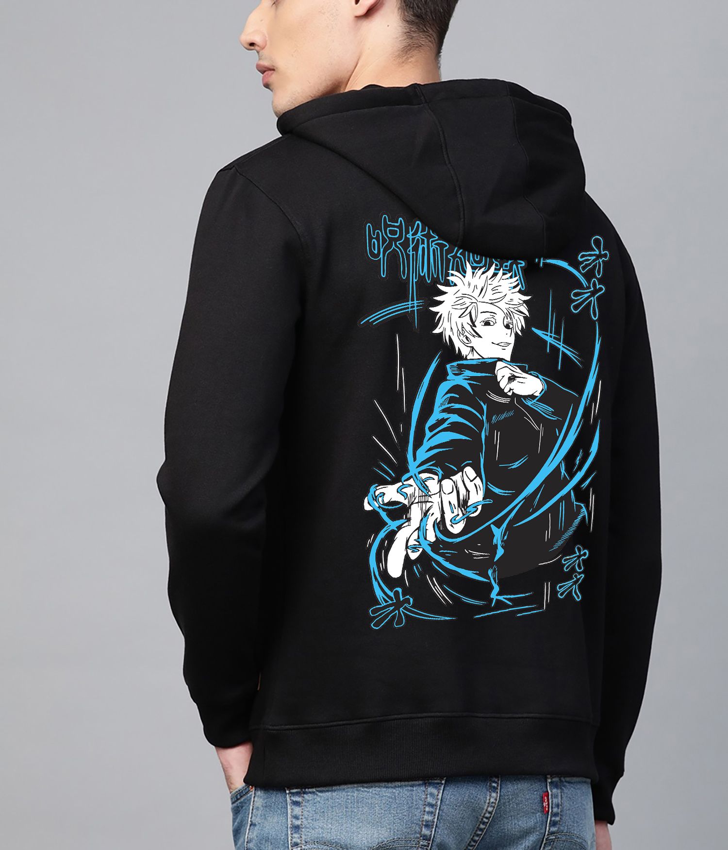 SCOTT FINCHER Black anime hoodie featuring Satoru Gojo from Jujutsu Kaisen : AA(RSHOD)BLACK_130