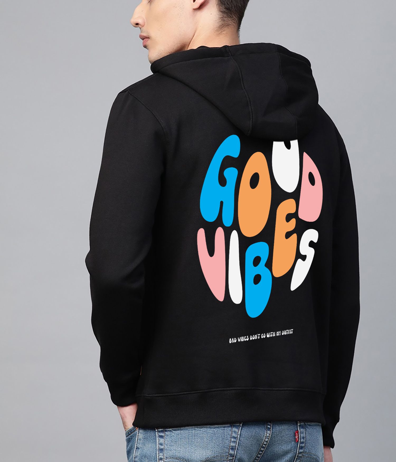 SCOTT FINCHER Men's Black Cotton Blend Printed Hoodie : AA(RSHOD)BLACK_144