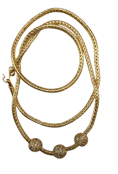 Gold Chain Necklace with 3 Diamond Balls