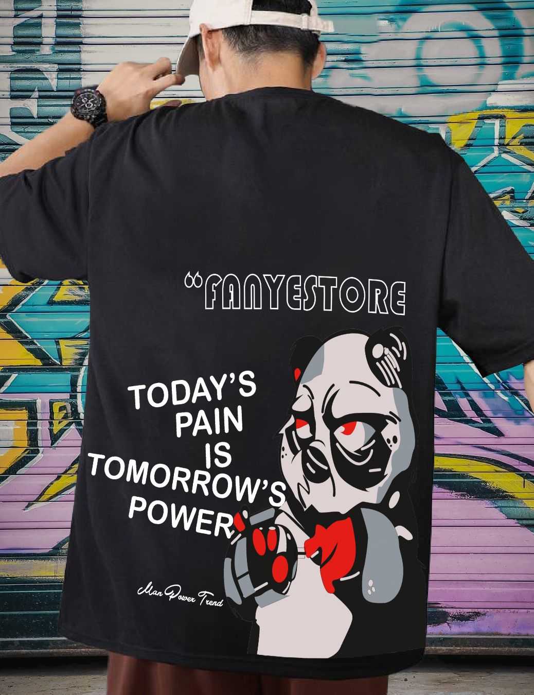 Scott Fincher Men's Casual T-Shirt with Panda Graphic and "Today's Pain is Tomorrow's Power" Quote : AA(ARN)BLACK_41