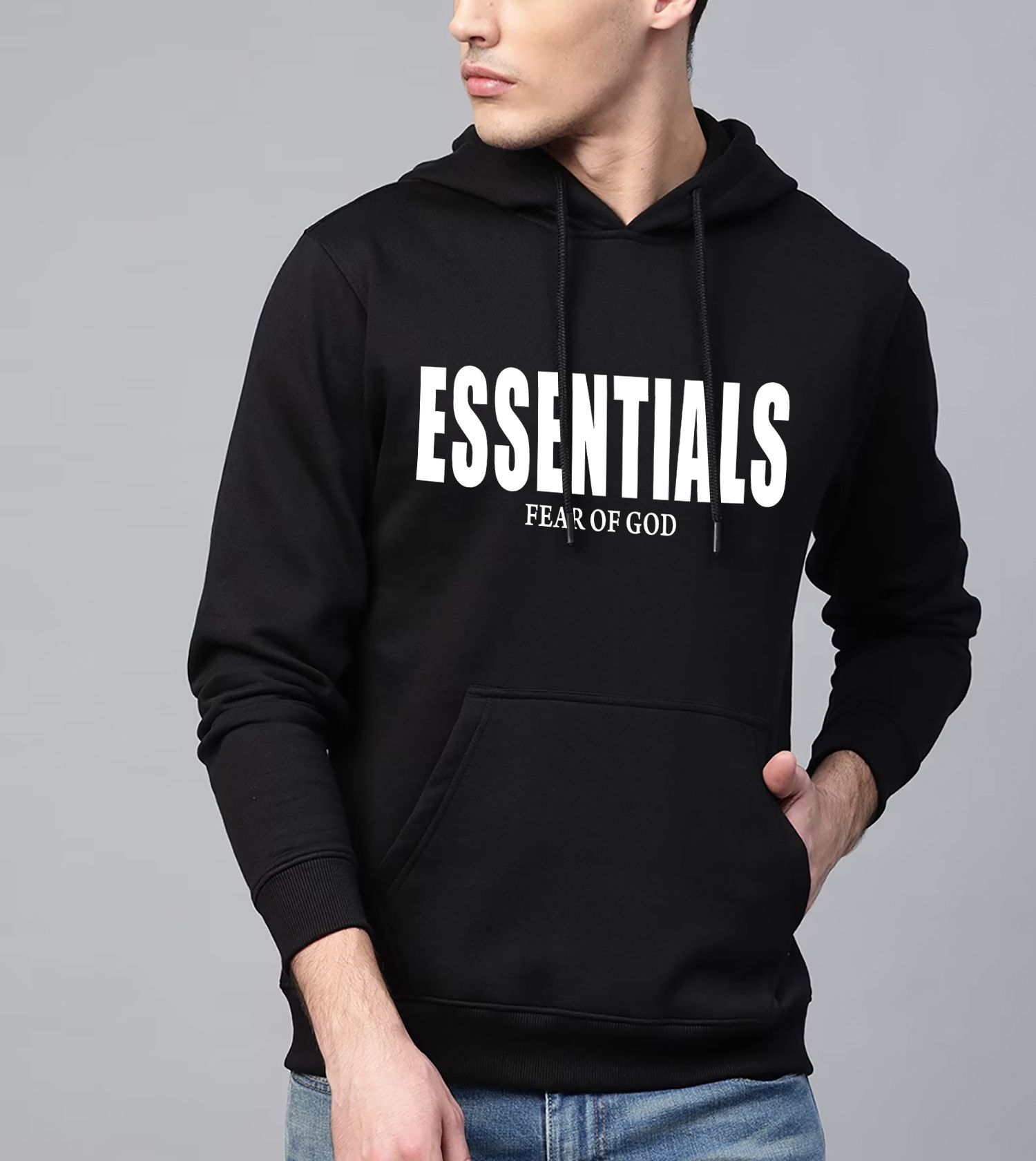 SCOTT FINCHER Men's Black Essentials Fear of God Hoodie : AA(RSHOD)BLACK_154