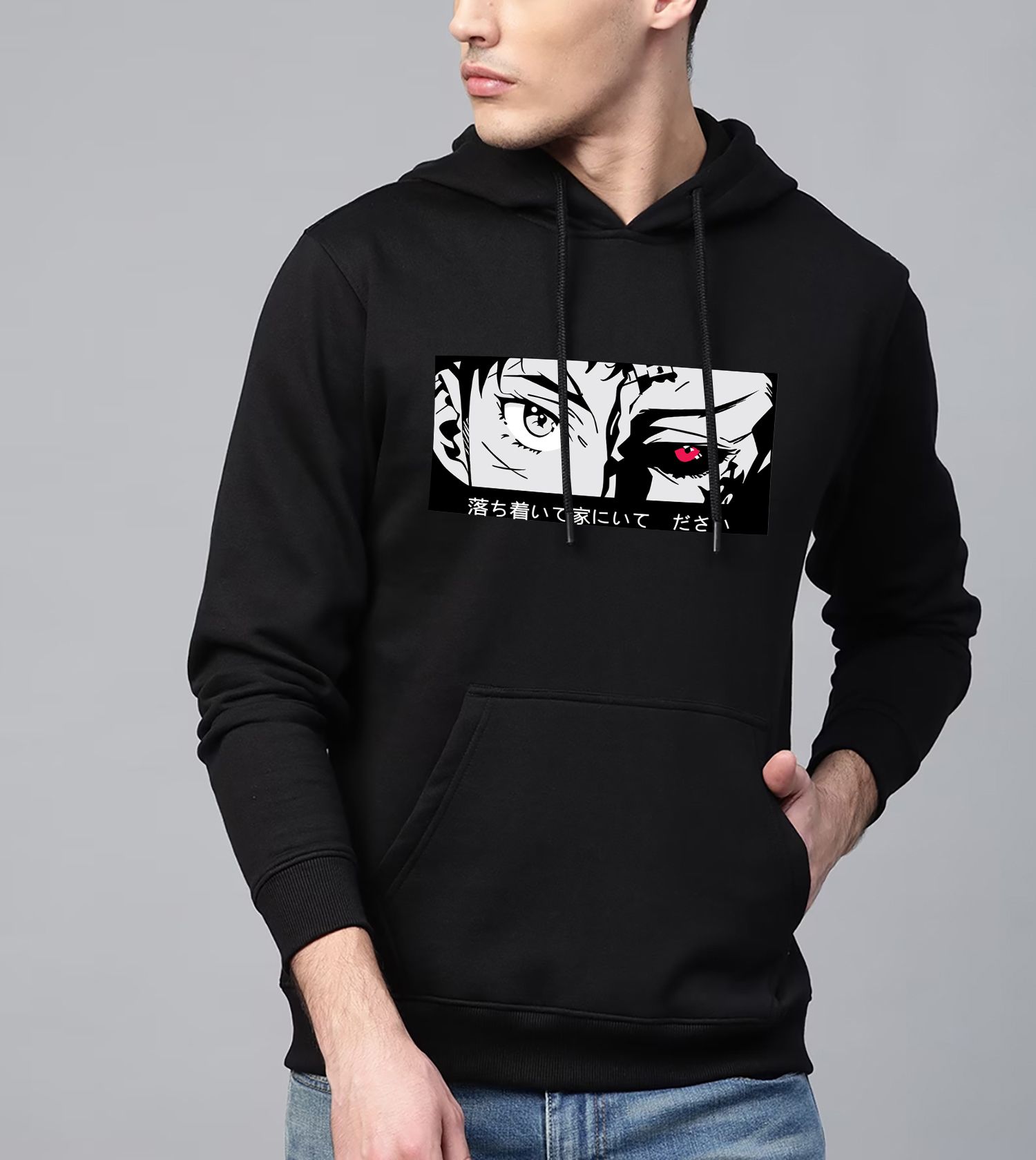 SCOTT FINCHER Black Cotton Blend Printed Hoodie For Men :AA(RSHOD)BLACK_212