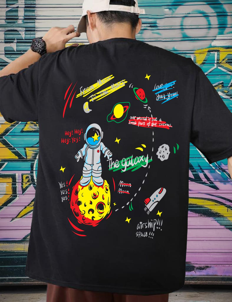 Scott Fincher Men's Oversized Halfsleeve Graphic Printed T-Shirt - Astronaut in Space T-Shirt : AA(ARN)BLACK_52