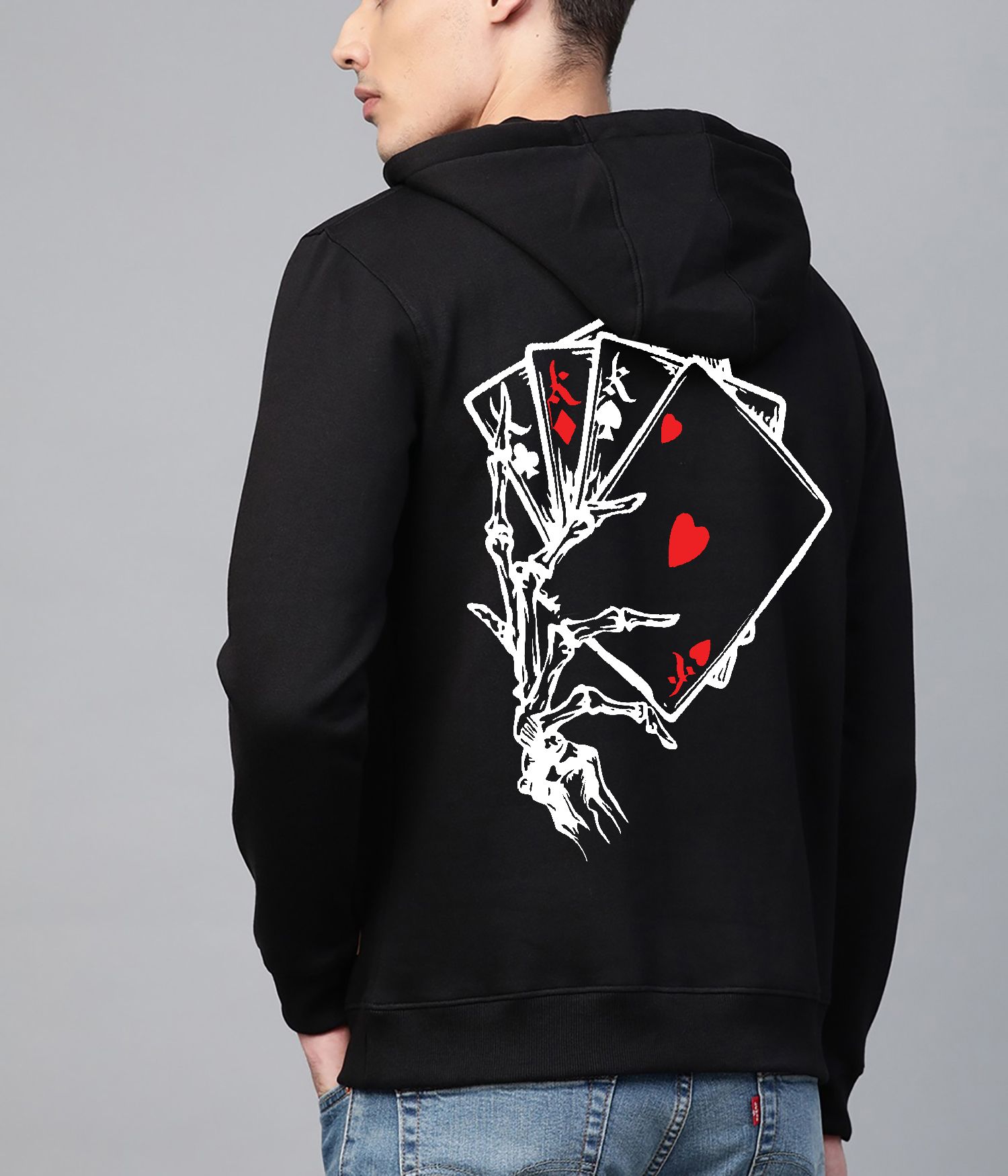 SCOTT FINCHER Black Hoodie with a Hand Holding Playing Cards Design : AA(RSHOD)BLACK_226