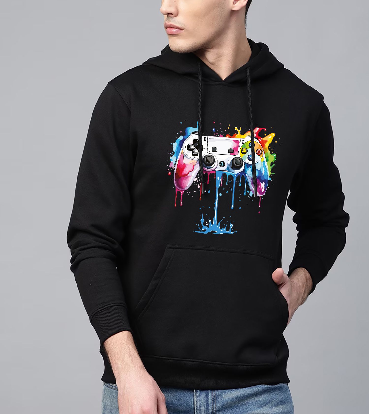 SCOTT FINCHER Men's Black Cotton Blend Graphic Printed Hoodie : AA(RSHOD)BLACK_245