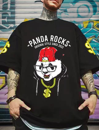Scott Fincher Oversized Men's T-shirt, Panda Rocks Original Style Since 2022 : AA(ARN)BLACK_119