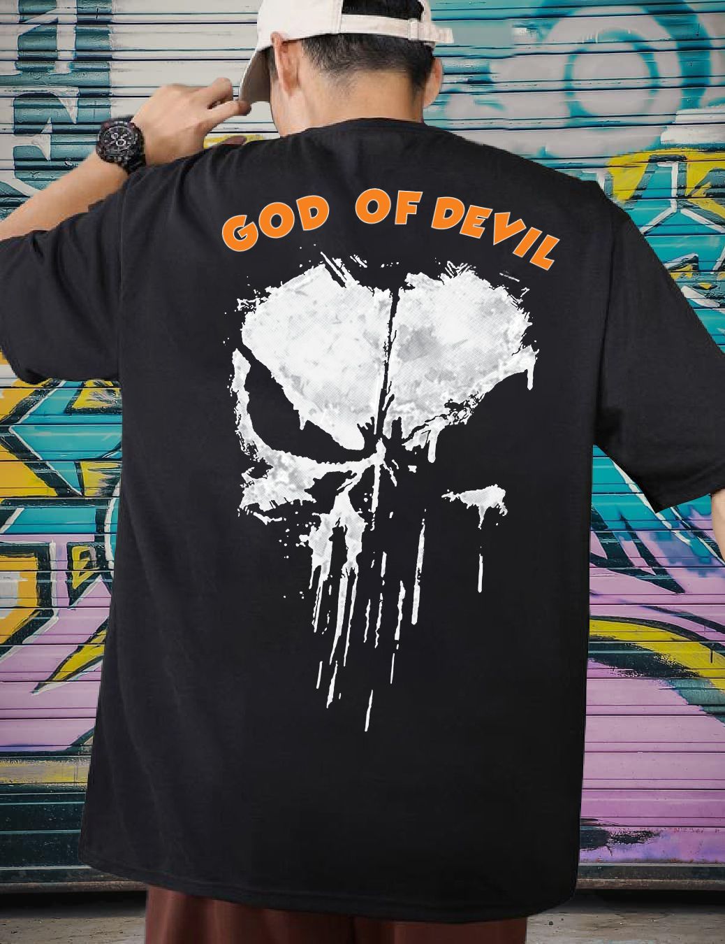 Scott Fincher Oversized Men's Graphic T-Shirt, GOD OF DEVIL Printed T-Shirt : AA(ARN)BLACK_120