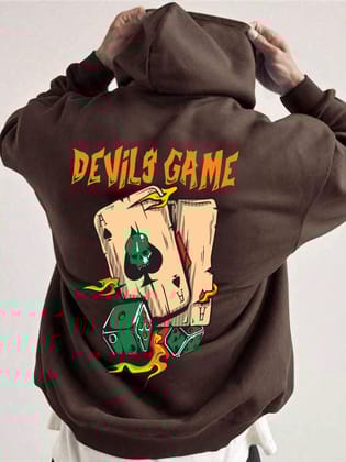 SCOTT FINCHER Men's Streetwear Poker Skull Graphic Hoodie Casual Devil's Game Pullover Hooded Sweatshirt with Kangaroo Pocket : AA(RSHOD)BROWN_139