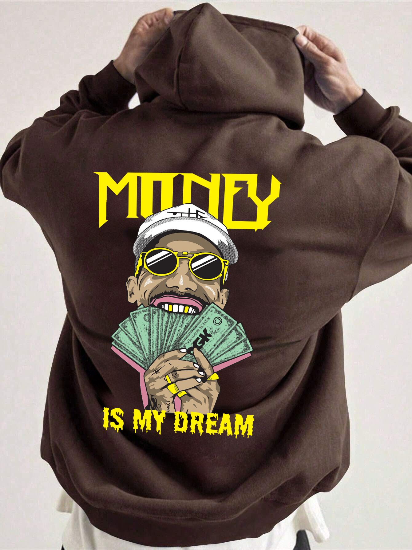 SCOTT FINCHER Men's Cotton Blend Graphic Hoodie: "Money Is My Dream" : AA(RSHOD)BROWN_169