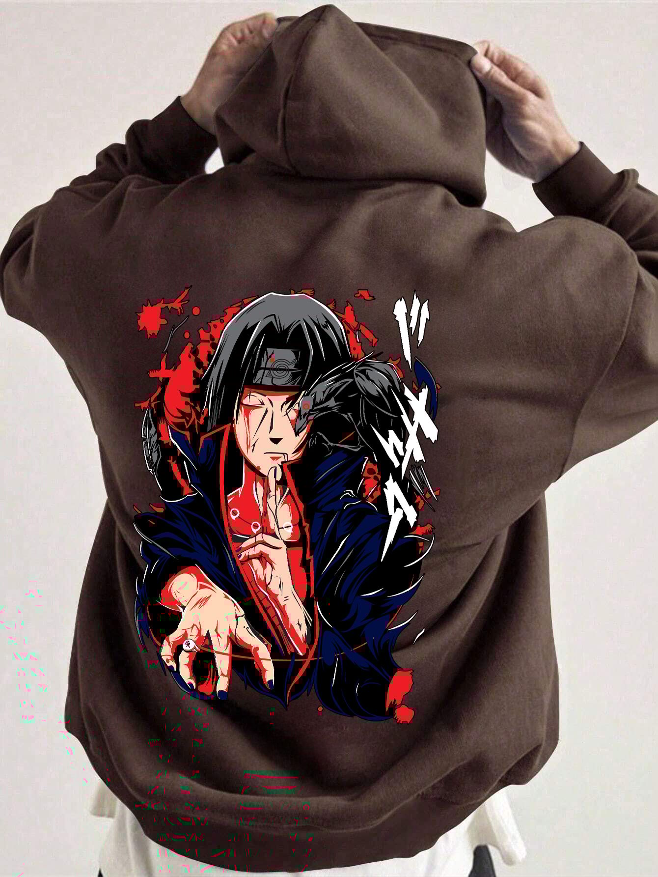 SCOTT FINCHER Men's Itachi Uchiha Akatsuki Graphic Printed Hoodie : AA(RSHOD)BROWN_174