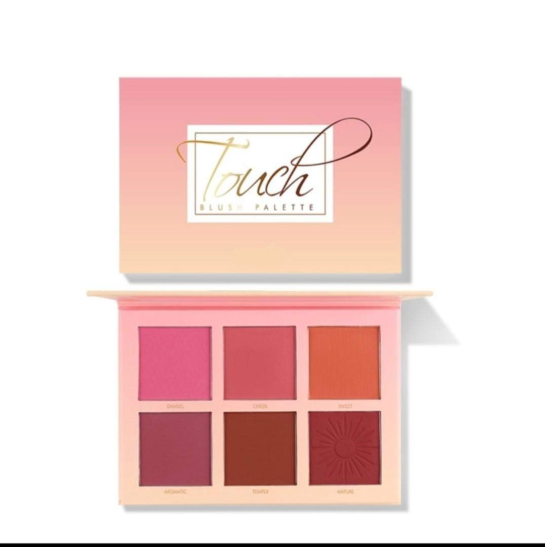 Touch Blush Palette - 6 Colors, Highly Pigmented Powder Blush, Long-Lasting, Natural Finish, with Mirror