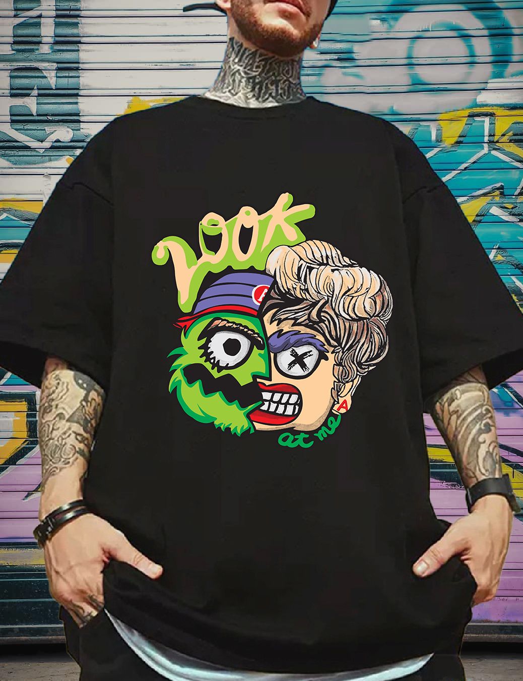 Scott Fincher Oversized Men's Look At Me Graphic T-Shirt : AA(ARN)BLACK_128