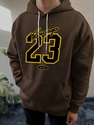SCOTT FINCHER Men's Brown Chicago 23 USA Graphic Printed Hoodie : AA(RSHOD)BROWN_224
