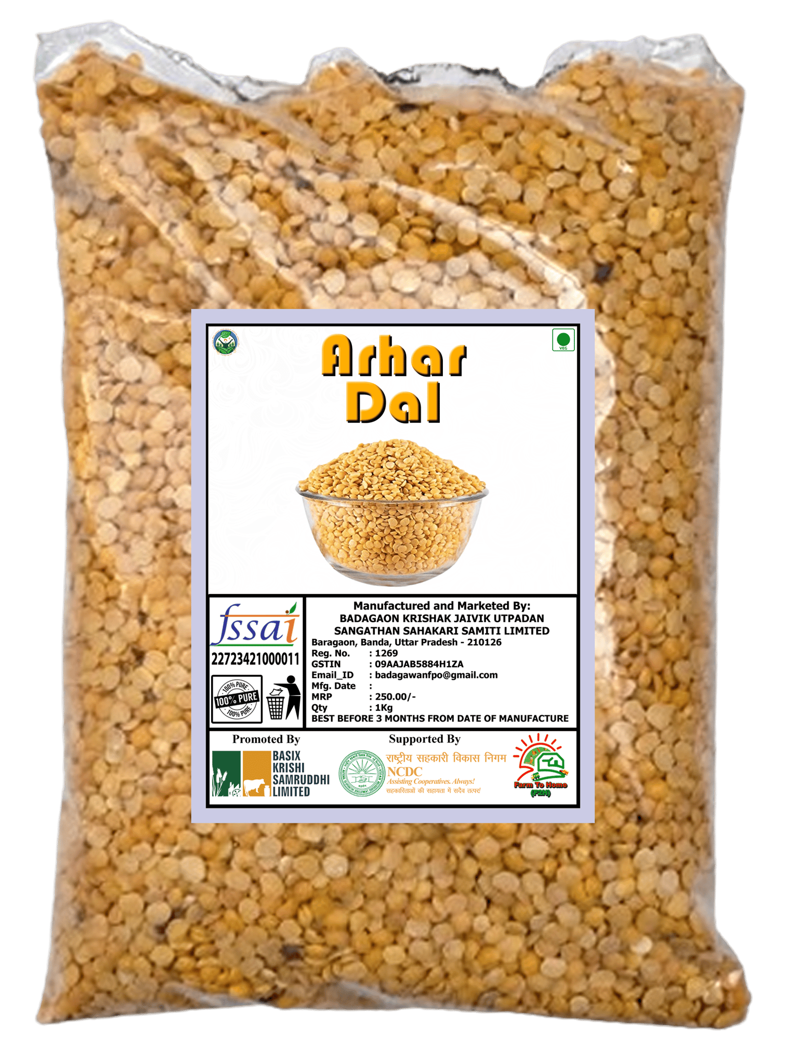 Arhar Dal, 1 Kg, 100% Pure, FSSAI Certified, Gluten-Free, Vegan, Non-GMO