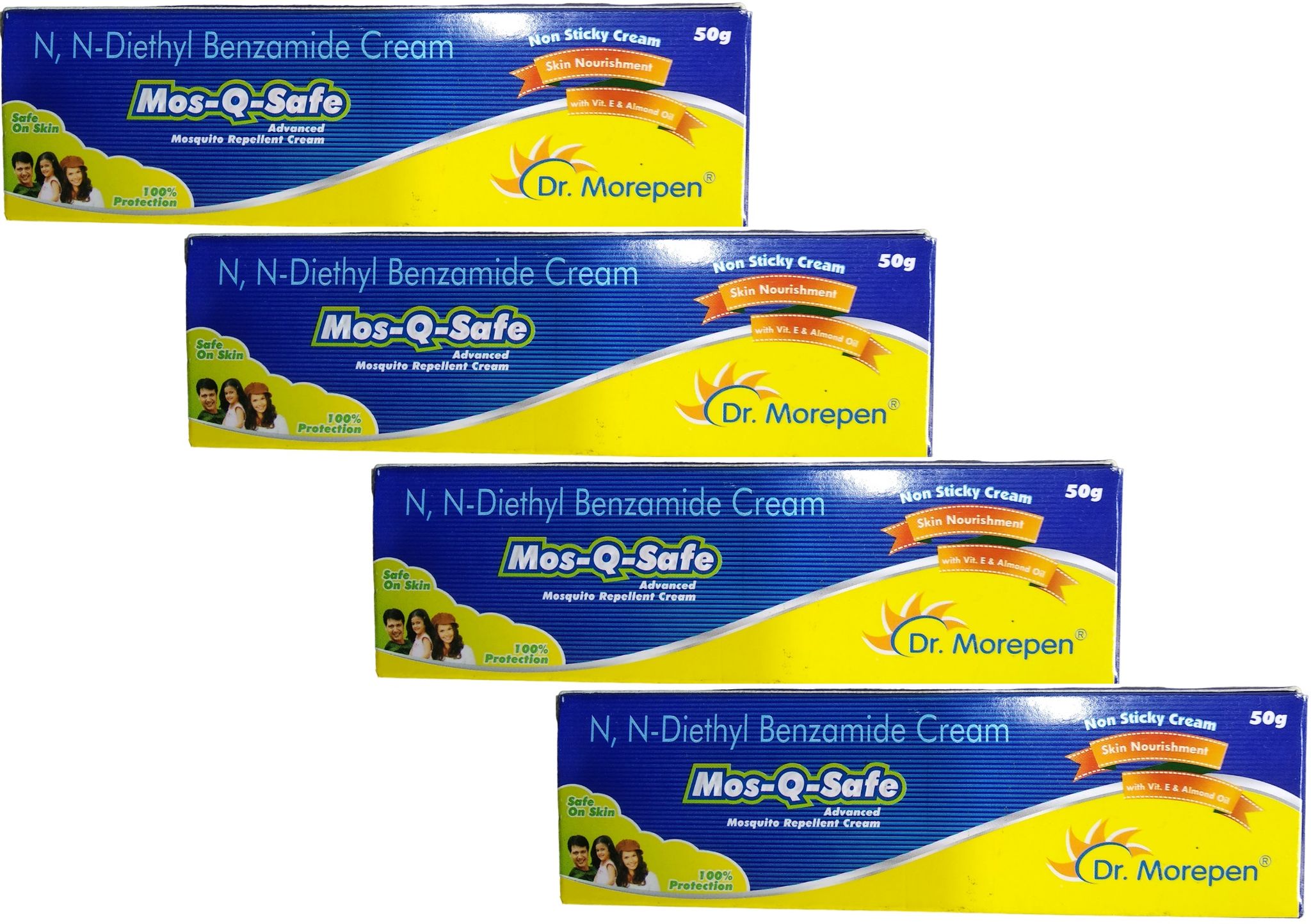 Mos-Q-Safe Advanced Mosquito Repellent Cream Skin Nourishment Non-Sticky, Pack of 4 X 50 grams each