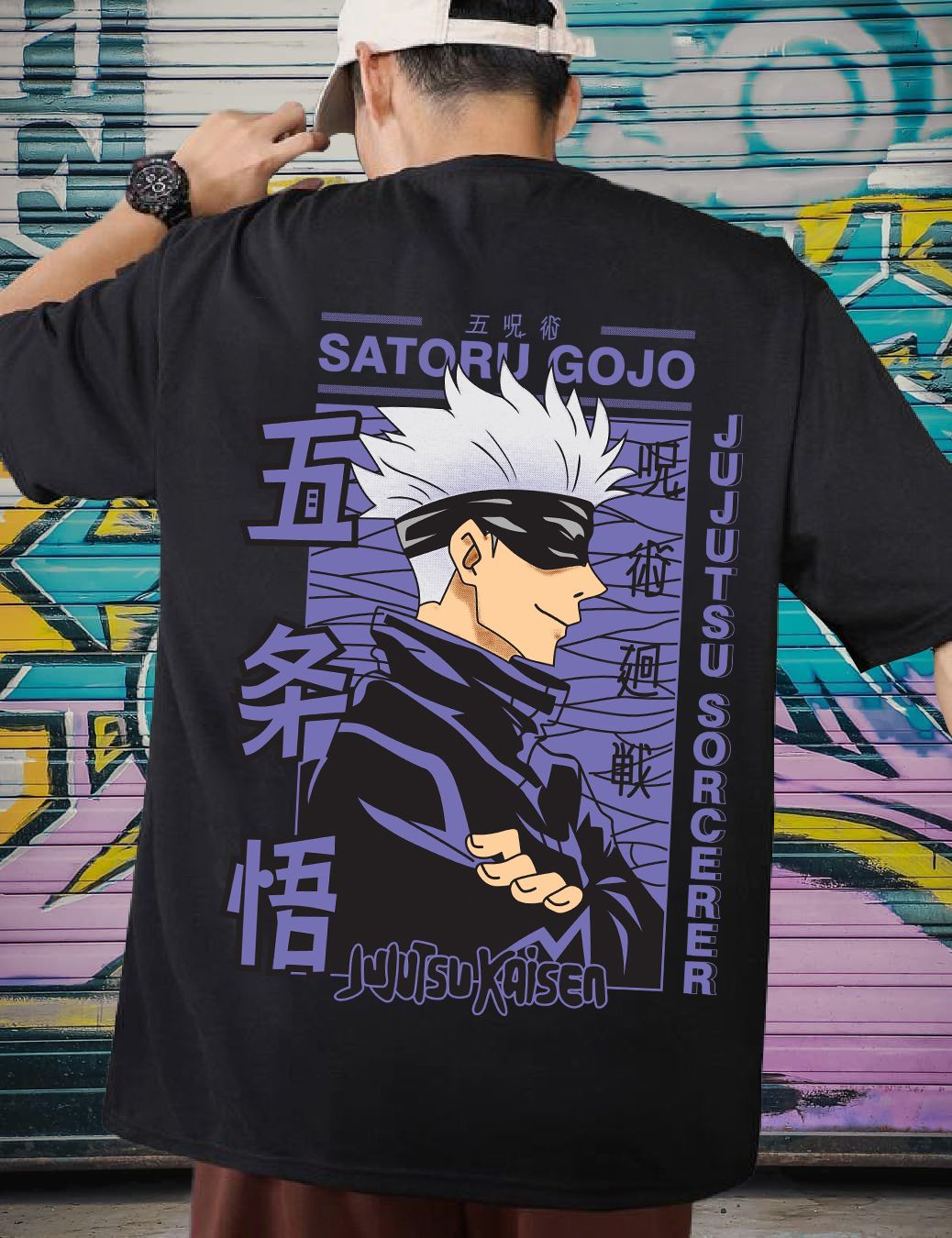 Scott Fincher Oversized Jujutsu Kaisen Satoru Gojo T-Shirt : AA(ARN)BLACK_131
