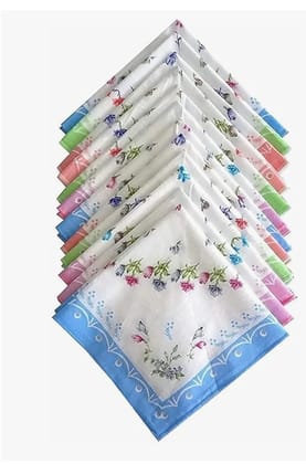 100% Cotton Handkerchiefs for ladies Wome Girls, 12-Pack, White with Floral Border