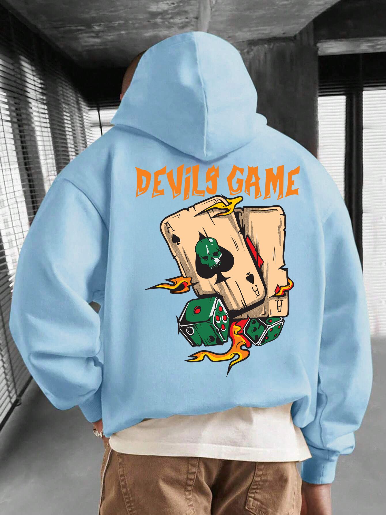 SCOTT FINCHER Men's Devil's Game Playing Card Graphic Hoodie : AA(RSHOD)SKYBLUE_139
