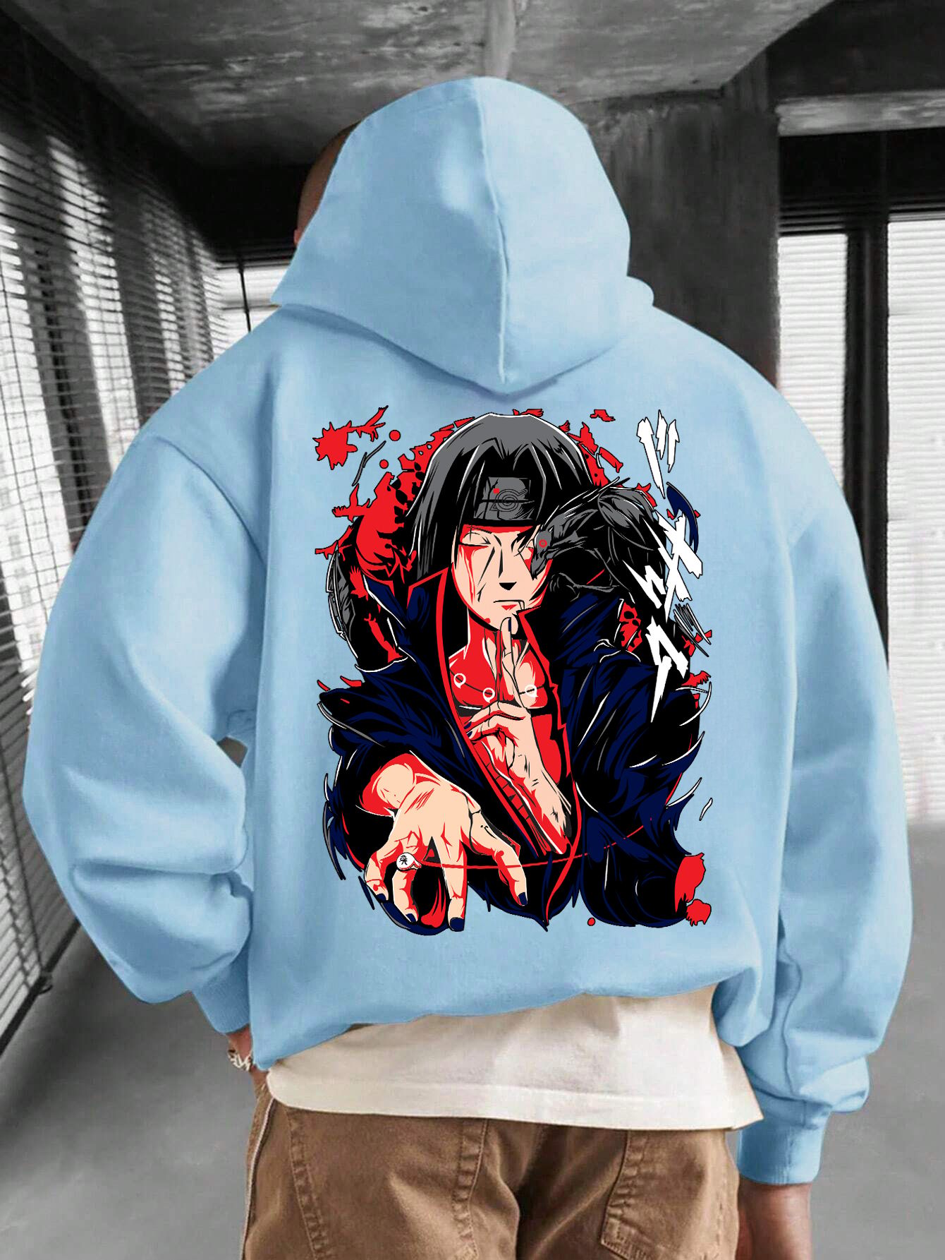 SCOTT FINCHER Men's Fleece Long Sleeve Anime Print Streetwear Hoodie : AA(RSHOD)SKYBLUE_174