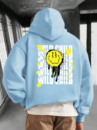 SCOTT FINCHER Men's Streetwear Smiley Face Graphic Hoodie in Blue : AA(RSHOD)SKYBLUE_207