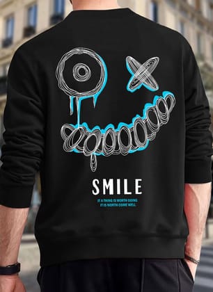 SCOTT FINCHER Black Sweatshirt with Blue Smile Face Design : AA(RSSWT)BLACK_03