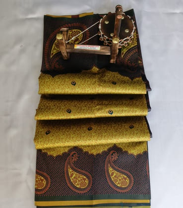 Kubera Silk Cottton Saree&nbsp;with Blouse - Green colour