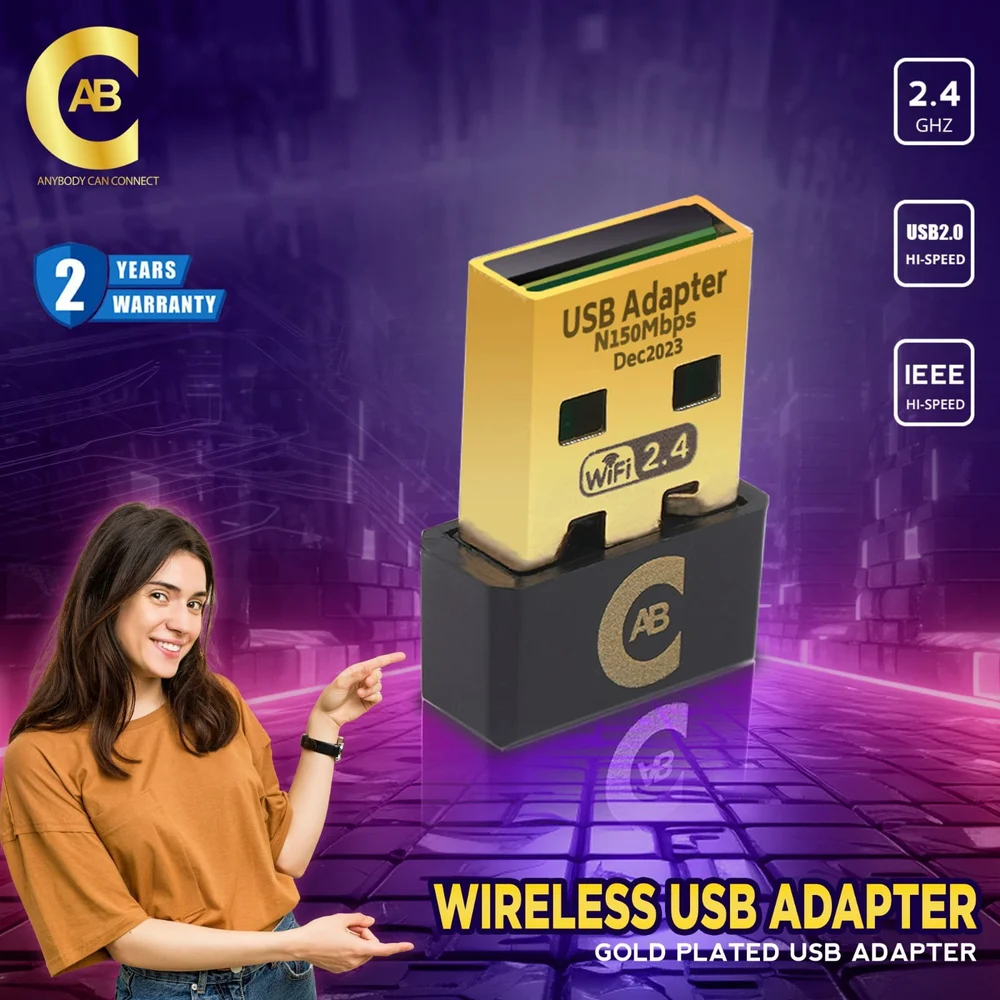 Haze USB WiFi Adapter 2.4GHz | Up to 150Mbps | Easy Driver Setup (Black)