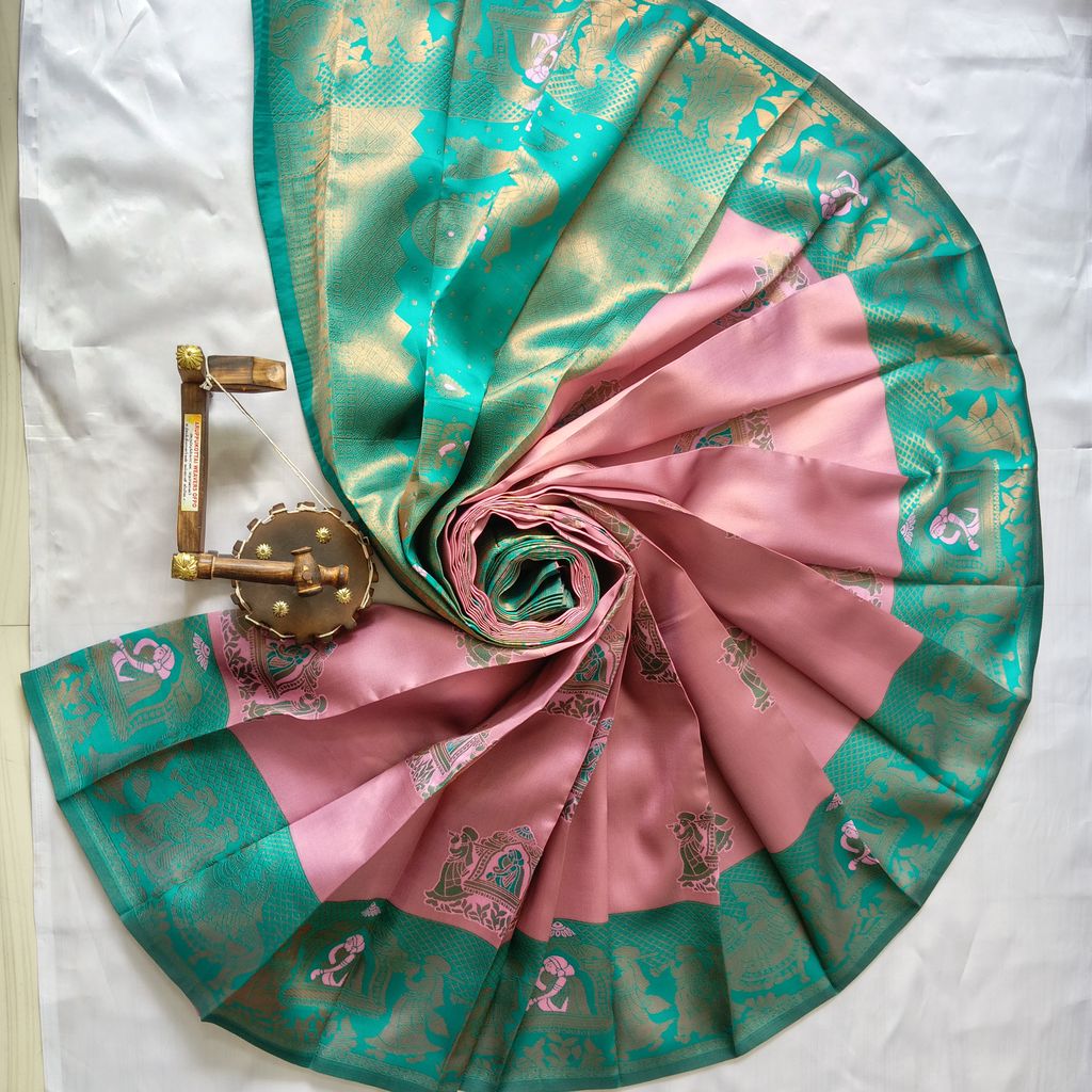 Kubera Silk Cottton Saree with Blouse - Pink color