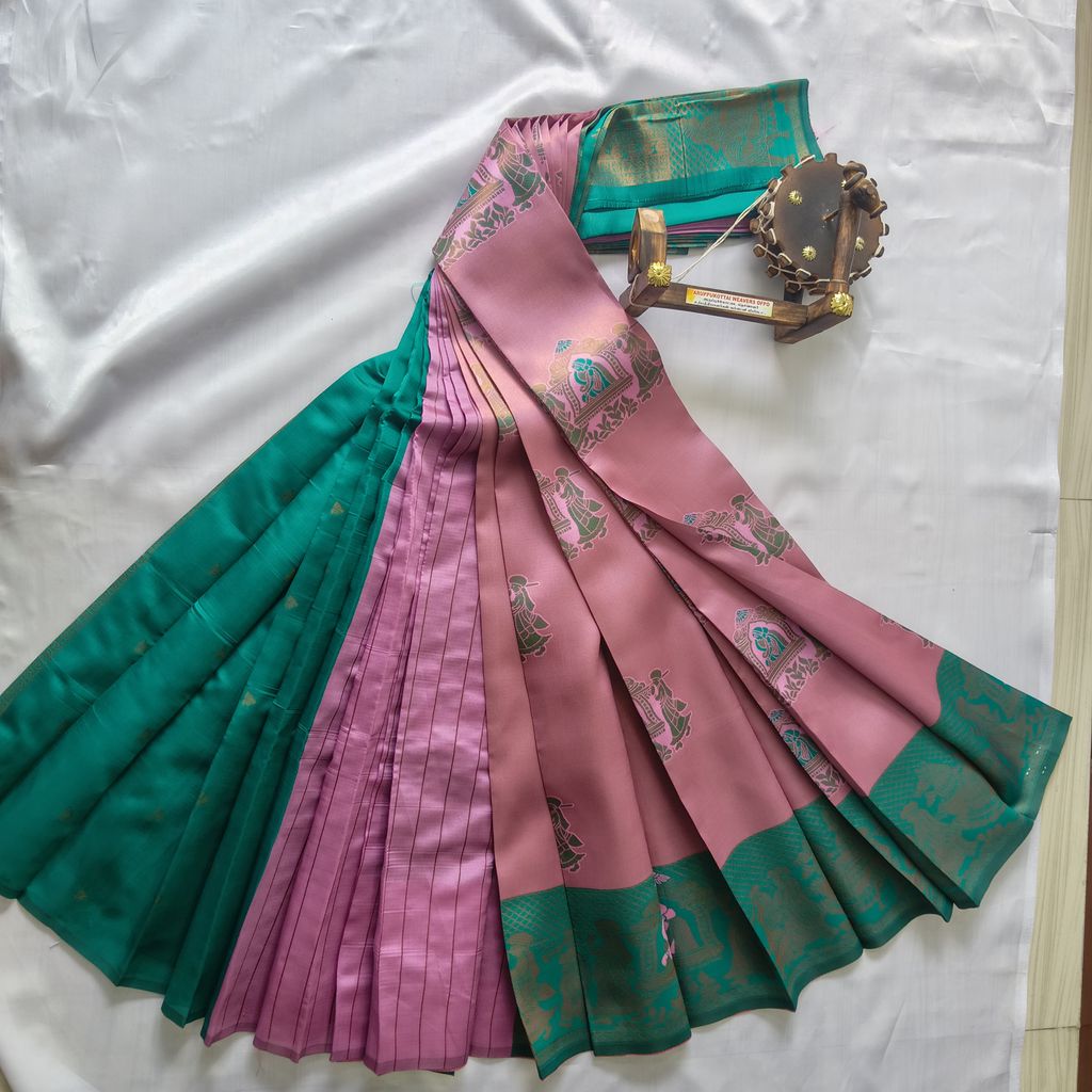 Kubera Silk Cottton Saree with Blouse - Pink color