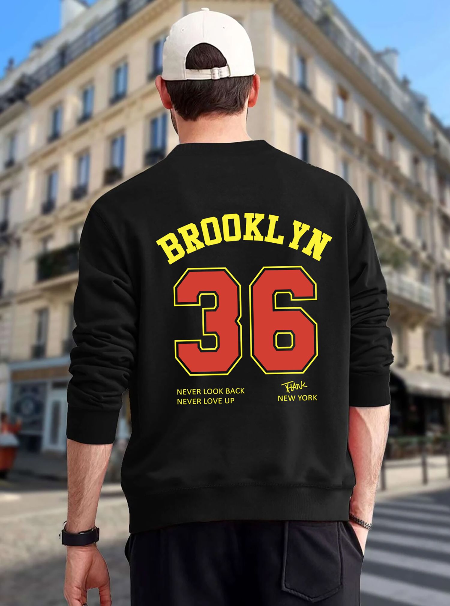 SCOTT FINCHER Men's Black Pullover Sweatshirt with Embroidered "Brooklyn 36" Design : AA(RSSWT)BLACK_21