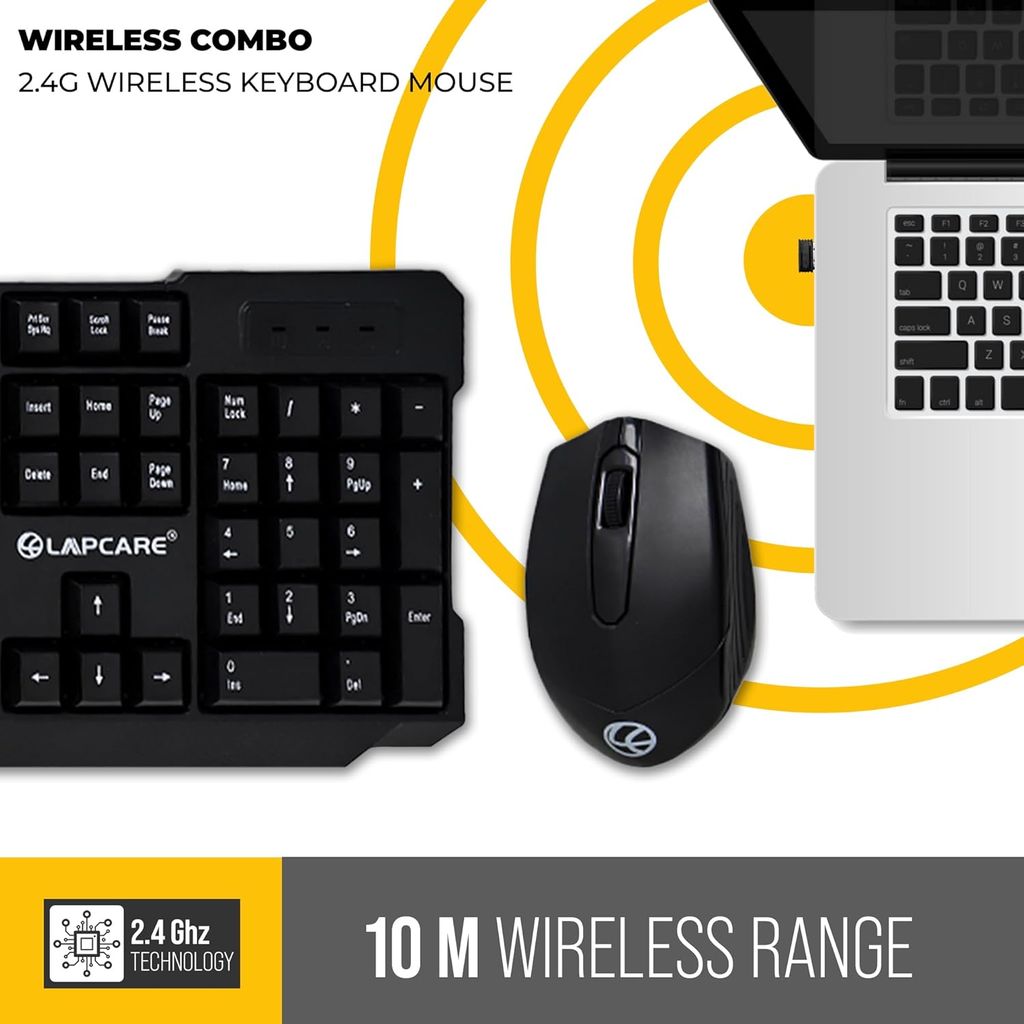 Lapcare Wireless Combo WL204 | The Compact & Ergonomic Design| 1600 DPI Optical Mouse with Precision Tracking | Auto Sleep Funtion