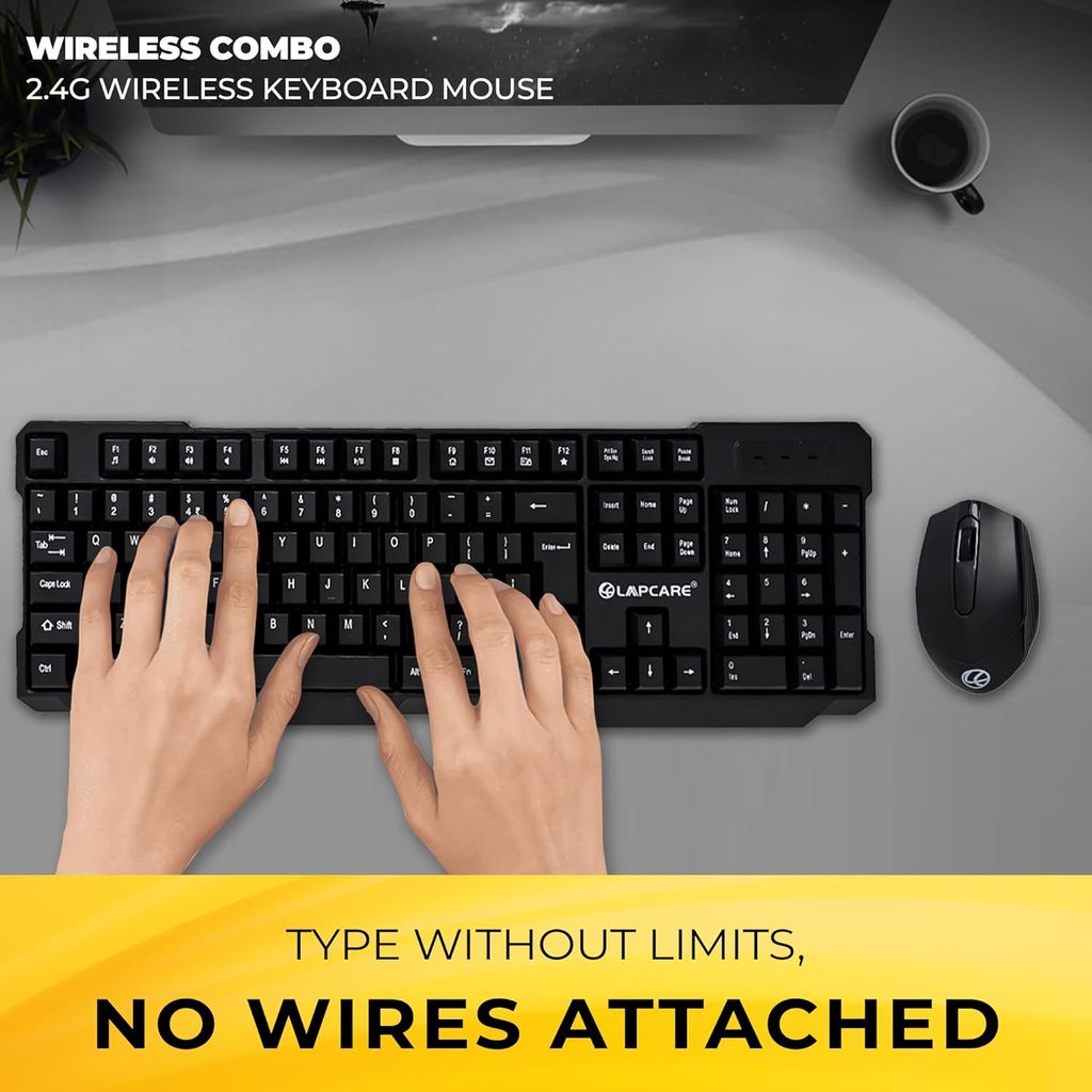 Lapcare Wireless Combo WL204 | The Compact & Ergonomic Design| 1600 DPI Optical Mouse with Precision Tracking | Auto Sleep Funtion