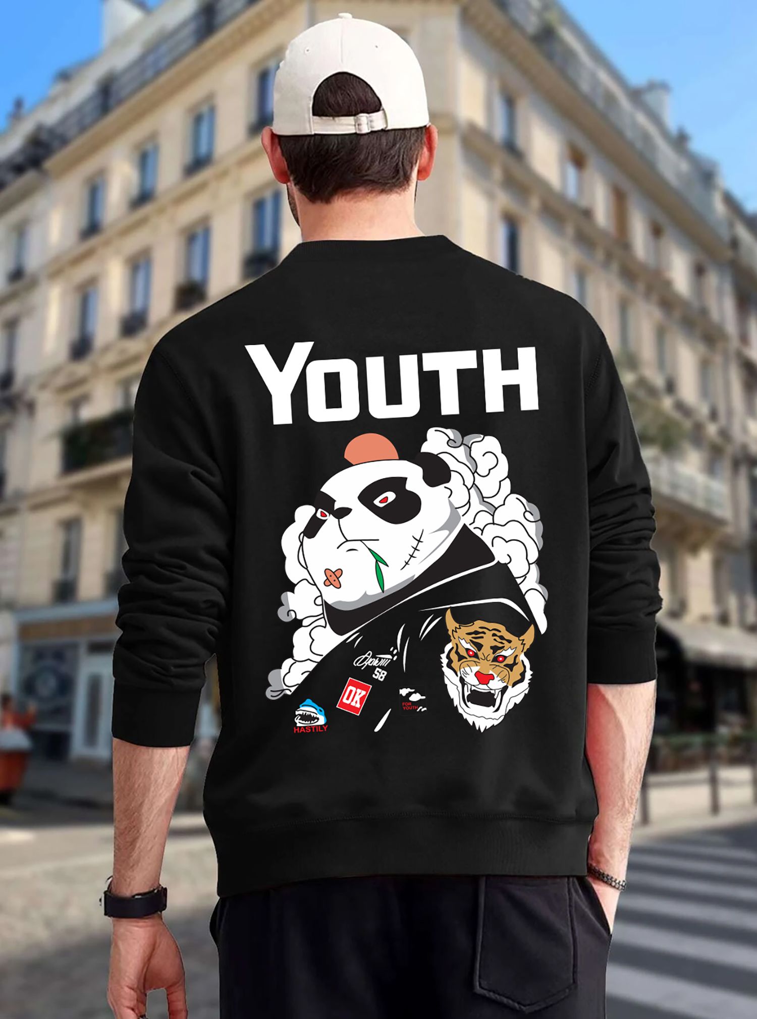SCOTT FINCHER Men's Black Sweatshirt with Panda Graphic Design : AA(RSSWT)BLACK_28