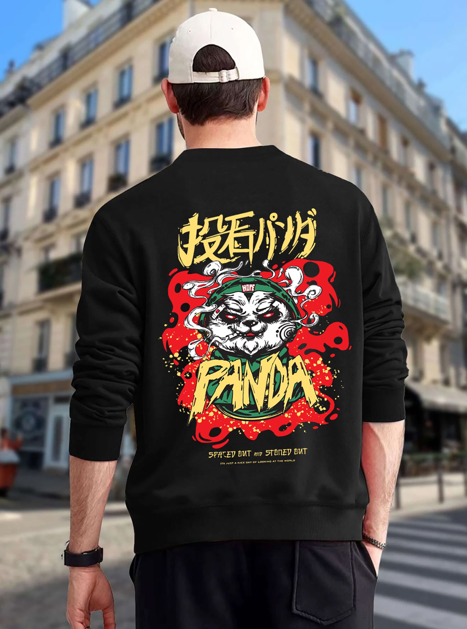 SCOTT FINCHER Men's Black Harajuku Streetwear Sweatshirt Men Hip Hop Hoodie Panda Print Long Sleeve Casual Pullover Tops : AA(RSSWT)BLACK_30