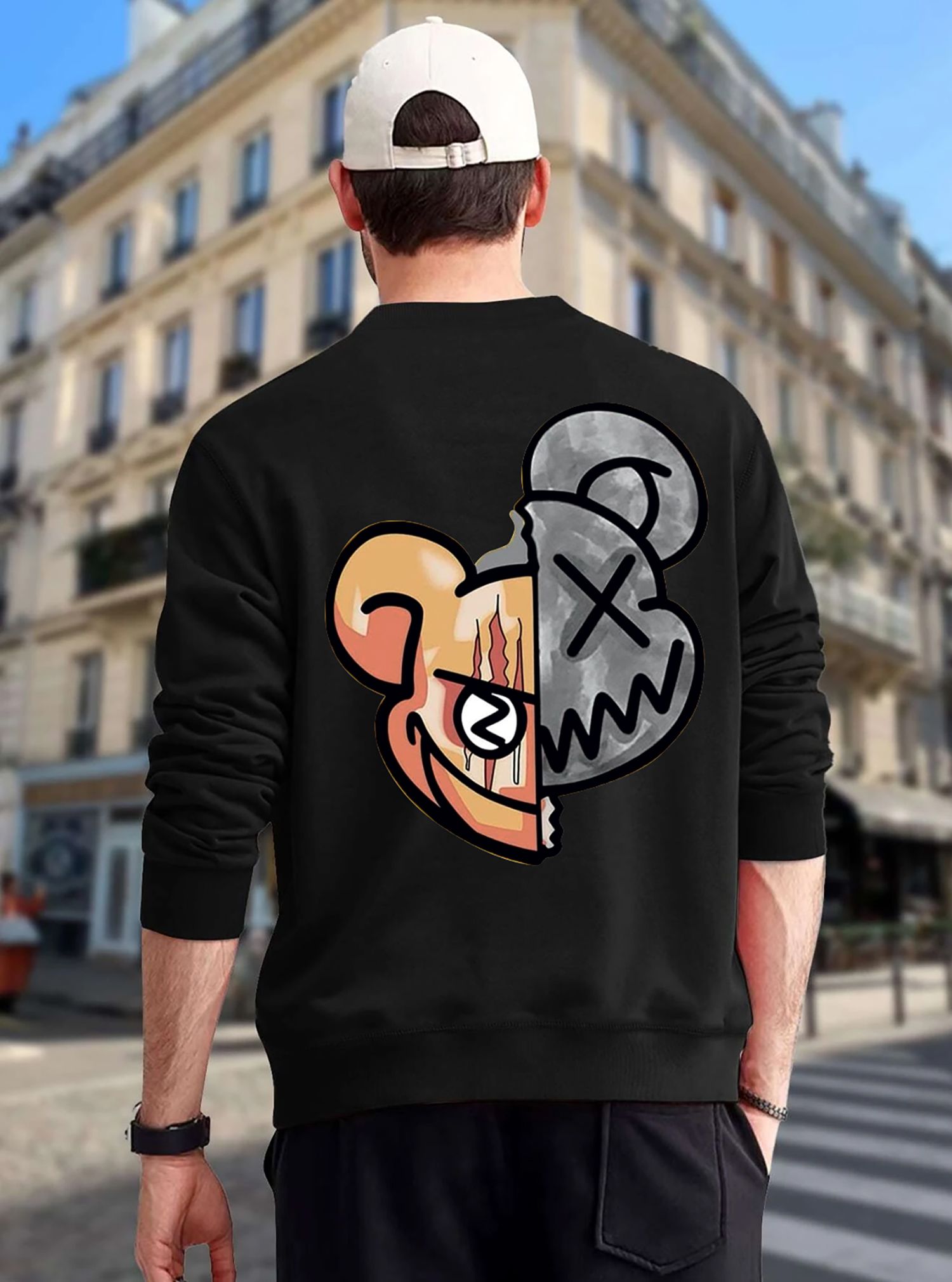 SCOTT FINCHER Men's Streetwear Sweatshirt, Hip Hop Style, Casual and Versatile, with a Unique Bear Graphic Design : AA(RSSWT)BLACK_37