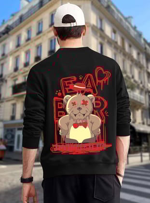 SCOTT FINCHER Men's Streetwear Hip Hop Sweatshirt, Casual Loose Long Sleeve Pullover Tops with Bear Graphic : AA(RSSWT)BLACK_38