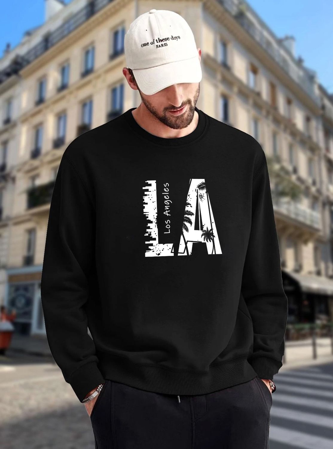 SCOTT FINCHER Men's LOS ANGELS Graphic Sweatshirt, Aesthetic Pullover Casual Long Sleeve Top : AA(RSSWT)BLACK_49