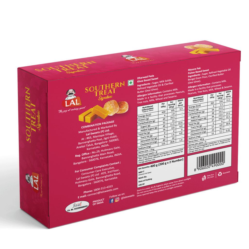 Lal Sweets Southern Treat 400g (Pack of 1) || Made with Pure Desi Ghee and Milk Solids || Indian Traditional Peda || Handcrafted Mithai