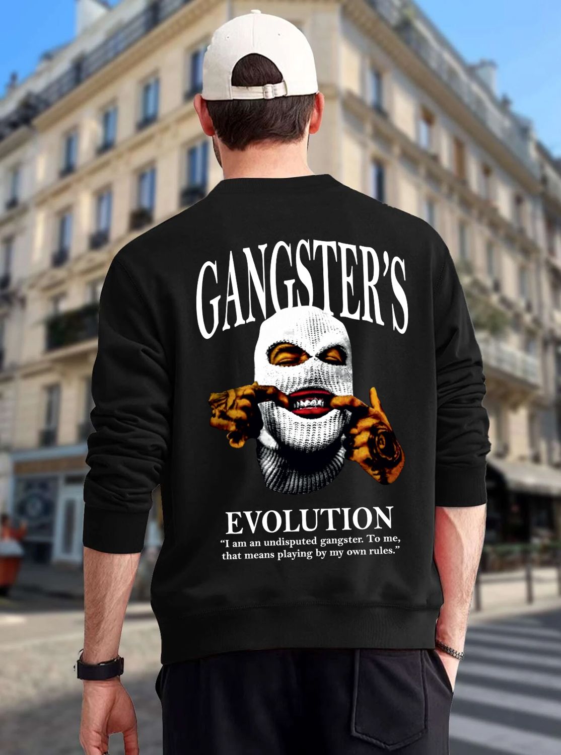 SCOTT FINCHER Men's GANGSTER Graphic Sweatshirt, Aesthetic Pullover, Retro Slogan Jumper, Casual Long Sleeve Top : AA(RSSWT)BLACK_53